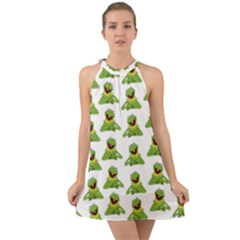 Kermit The Frog Halter Tie Back Chiffon Dress by Valentinaart