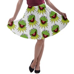 Kermit The Frog A-line Skater Skirt by Valentinaart