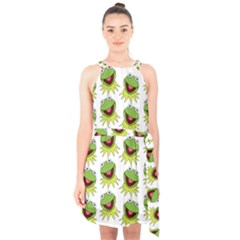 Kermit The Frog Halter Collar Waist Tie Chiffon Dress by Valentinaart