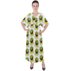 Kermit The Frog V-neck Boho Style Maxi Dress by Valentinaart