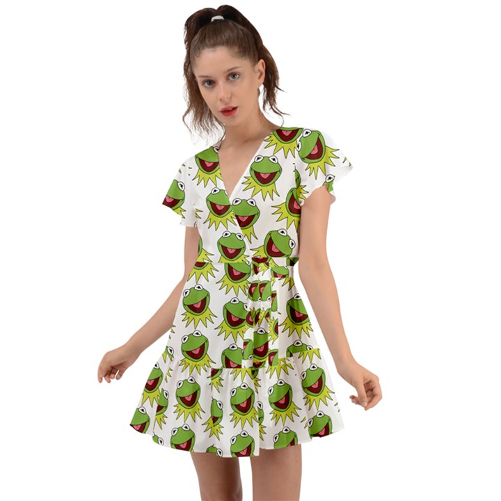 Kermit The Frog Flutter Sleeve Wrap Dress