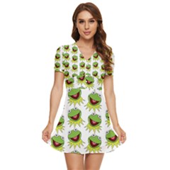 Kermit The Frog V-neck High Waist Chiffon Mini Dress