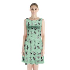 Insects Pattern Sleeveless Waist Tie Chiffon Dress by Valentinaart