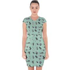 Insects Pattern Capsleeve Drawstring Dress  by Valentinaart