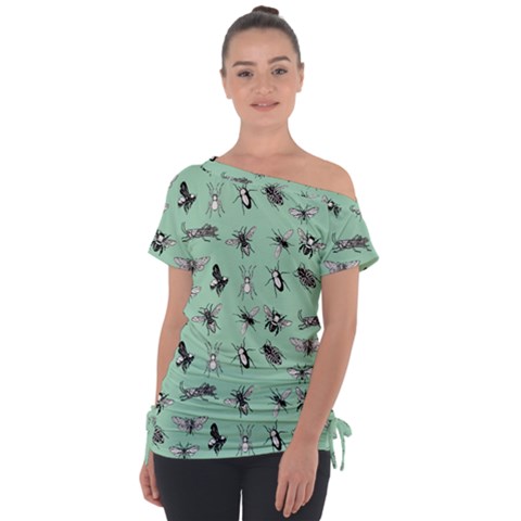 Insects Pattern Off Shoulder Tie-up Tee by Valentinaart