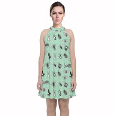 Insects Pattern Velvet Halter Neckline Dress 