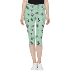 Insects Pattern Inside Out Lightweight Velour Capri Leggings  by Valentinaart