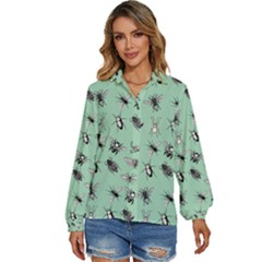 Insects Pattern Women s Long Sleeve Button Down Shirt