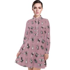 Insects pattern Long Sleeve Chiffon Shirt Dress