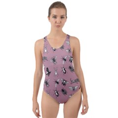 Insects pattern Cut-Out Back One Piece Swimsuit