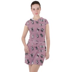 Insects pattern Drawstring Hooded Dress