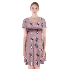 Insects pattern Short Sleeve V-neck Flare Dress