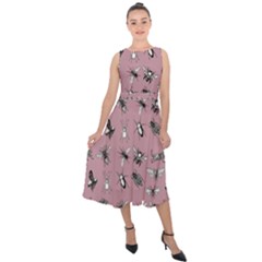 Insects pattern Midi Tie-Back Chiffon Dress