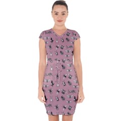 Insects pattern Capsleeve Drawstring Dress 