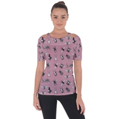 Insects pattern Shoulder Cut Out Short Sleeve Top