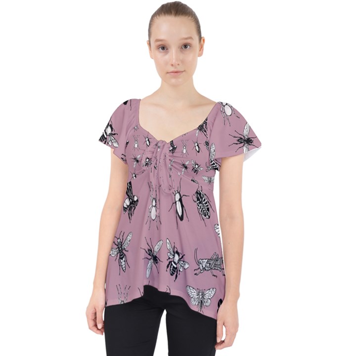 Insects pattern Lace Front Dolly Top