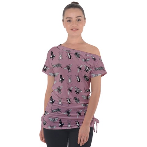 Insects Pattern Off Shoulder Tie-up Tee by Valentinaart