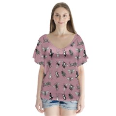 Insects Pattern V-neck Flutter Sleeve Top by Valentinaart