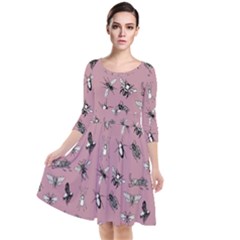 Insects pattern Quarter Sleeve Waist Band Dress