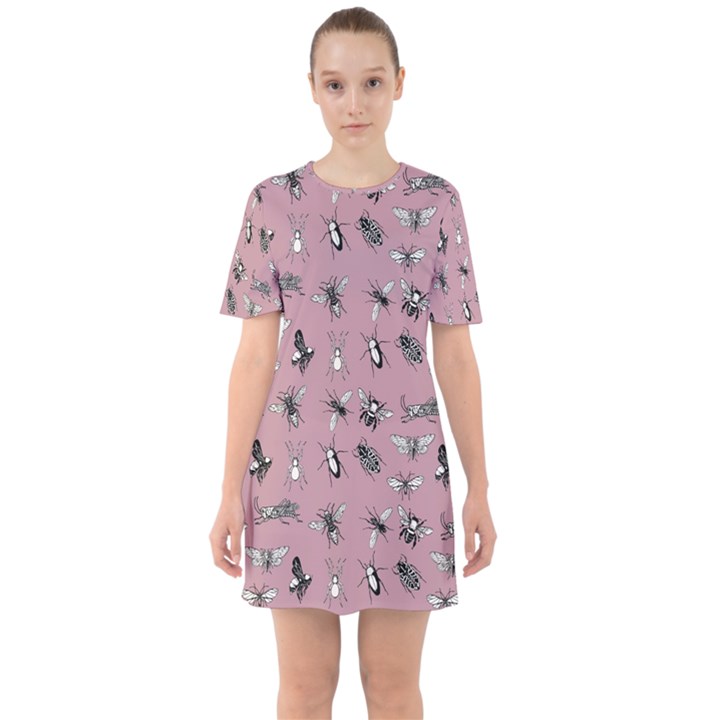 Insects pattern Sixties Short Sleeve Mini Dress