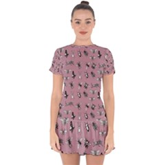 Insects pattern Drop Hem Mini Chiffon Dress