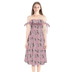 Insects pattern Shoulder Tie Bardot Midi Dress