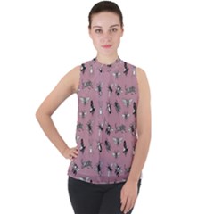 Insects pattern Mock Neck Chiffon Sleeveless Top