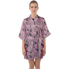 Insects pattern Half Sleeve Satin Kimono 