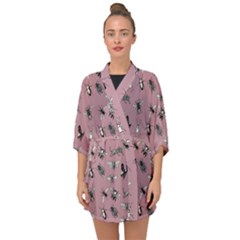 Insects pattern Half Sleeve Chiffon Kimono