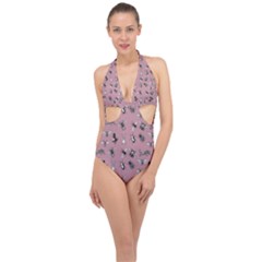 Insects pattern Halter Front Plunge Swimsuit