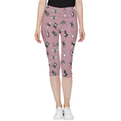 Insects pattern Inside Out Lightweight Velour Capri Leggings 