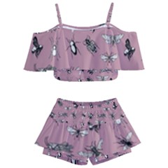 Insects pattern Kids  Off Shoulder Skirt Bikini