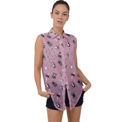 Insects pattern Sleeveless Chiffon Button Shirt