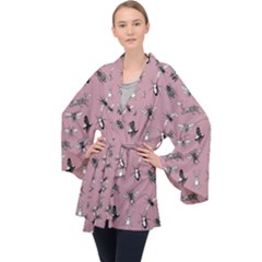 Insects pattern Long Sleeve Velvet Kimono 