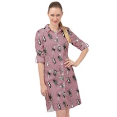 Insects pattern Long Sleeve Mini Shirt Dress