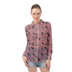 Insects pattern Long Sleeve Chiffon Shirt