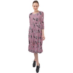 Insects pattern Ruffle End Midi Chiffon Dress