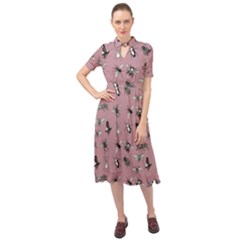 Insects pattern Keyhole Neckline Chiffon Dress