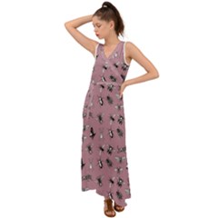 Insects pattern V-Neck Chiffon Maxi Dress