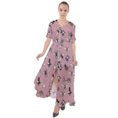 Insects pattern Waist Tie Boho Maxi Dress