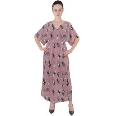 Insects pattern V-Neck Boho Style Maxi Dress