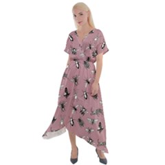 Insects pattern Cross Front Sharkbite Hem Maxi Dress