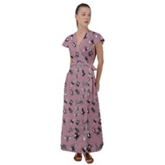 Insects pattern Flutter Sleeve Maxi Dress