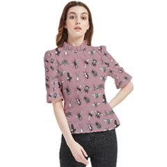 Insects pattern Frill Neck Blouse