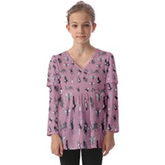 Insects pattern Kids  V Neck Casual Top