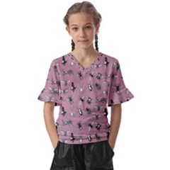 Insects pattern Kids  V-Neck Horn Sleeve Blouse