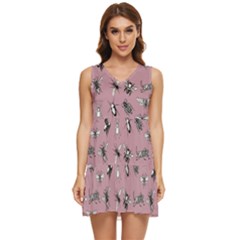 Insects pattern Tiered Sleeveless Mini Dress