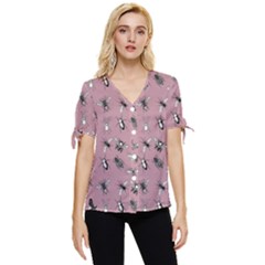 Insects pattern Bow Sleeve Button Up Top