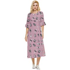 Insects pattern Double Cuff Midi Dress