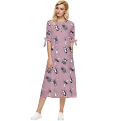 Insects pattern Bow Sleeve Chiffon Midi Dress